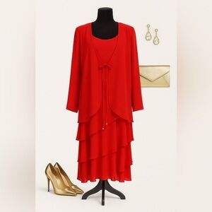 Vtg 80s Cattiva Saks Fifth Avenue Red Tiered Ruffle Dress Jacket Set Sz 12 USA